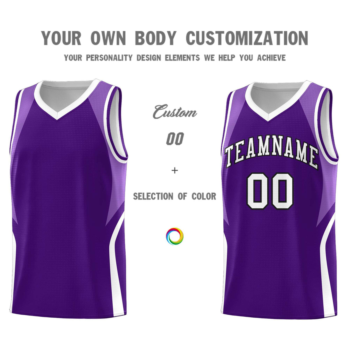 Custom Purple Light Purple and White Color Block Sports Uniform Basketball Jersey