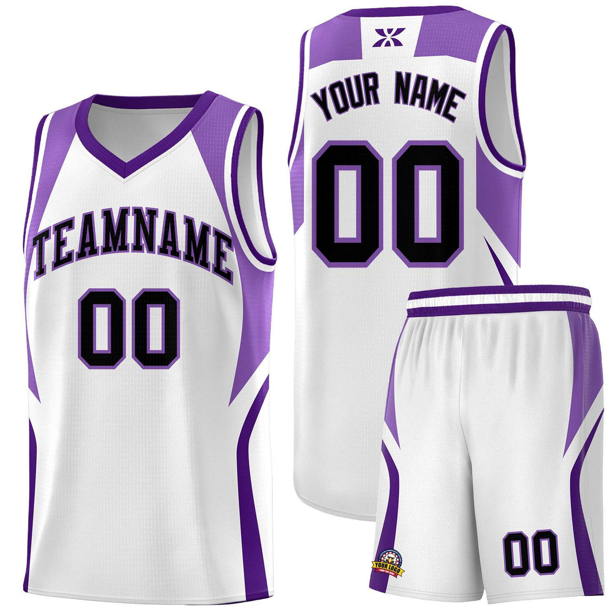 Custom White Light Purple and Purple Color Block Sports Uniform Basketball Jersey