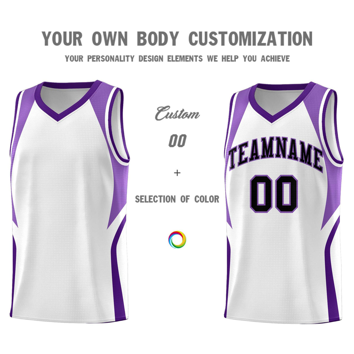 Custom White Light Purple and Purple Color Block Sports Uniform Basketball Jersey