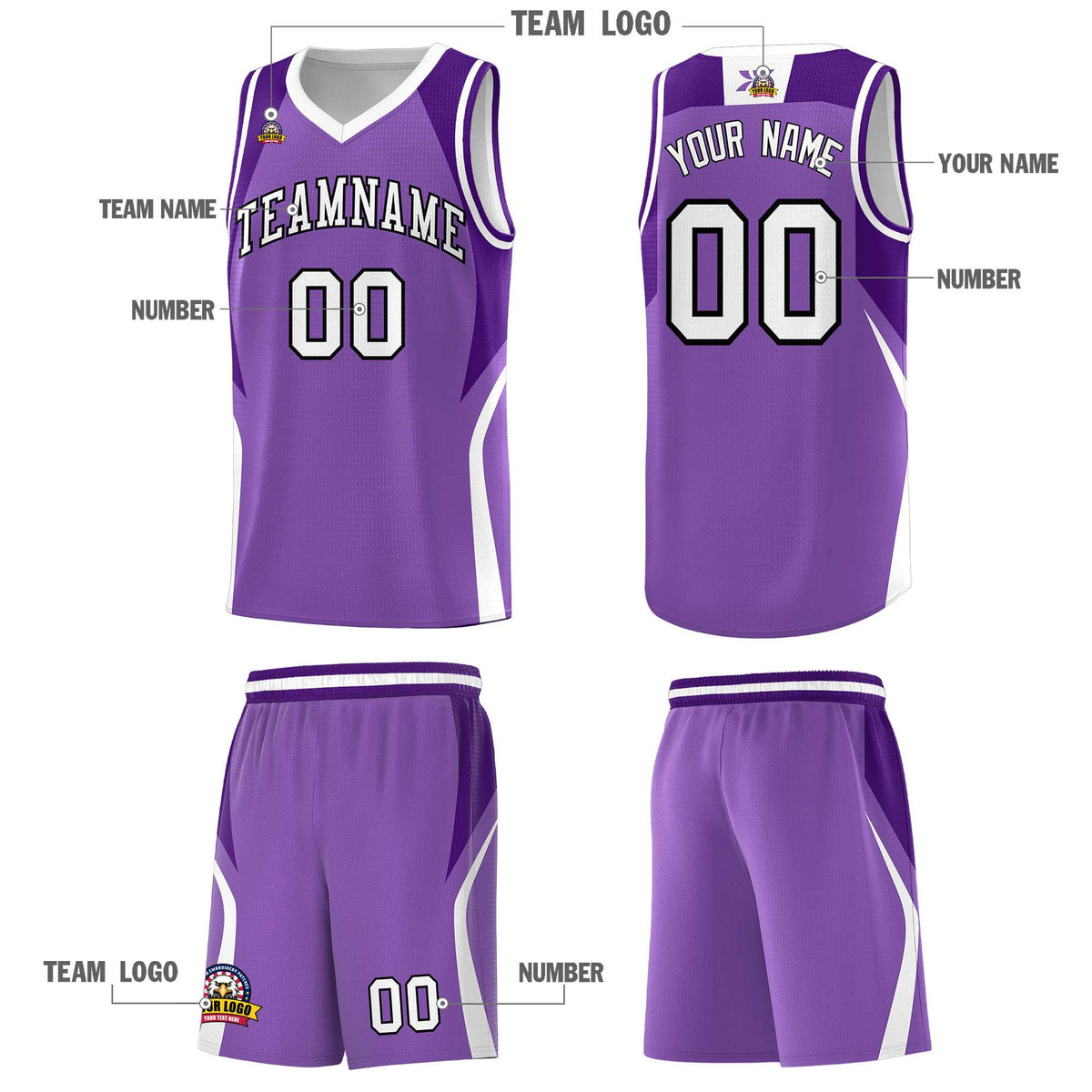Custom Light Purple Purple and White Color Block Sports Uniform Basketball Jersey