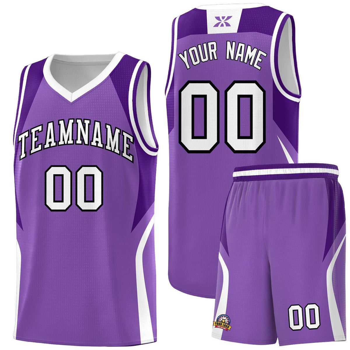 Custom Light Purple Purple and White Color Block Sports Uniform Basketball Jersey