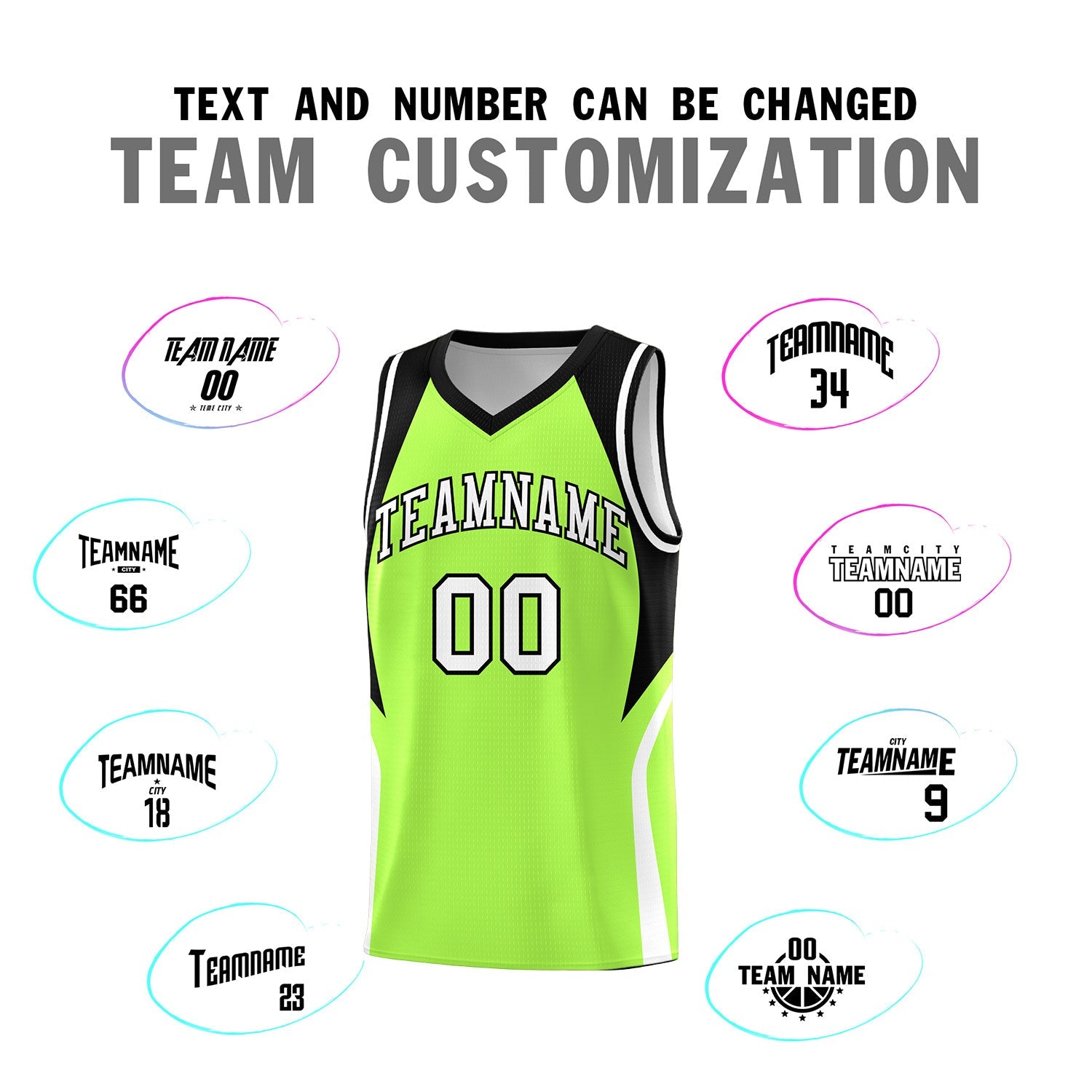 Custom Fluorescent Green Black and White Color Block Sports Uniform Basketball Jersey