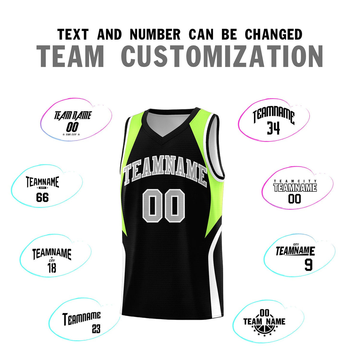 Custom Black Fluorescent Green and White Color Block Sports Uniform Basketball Jersey