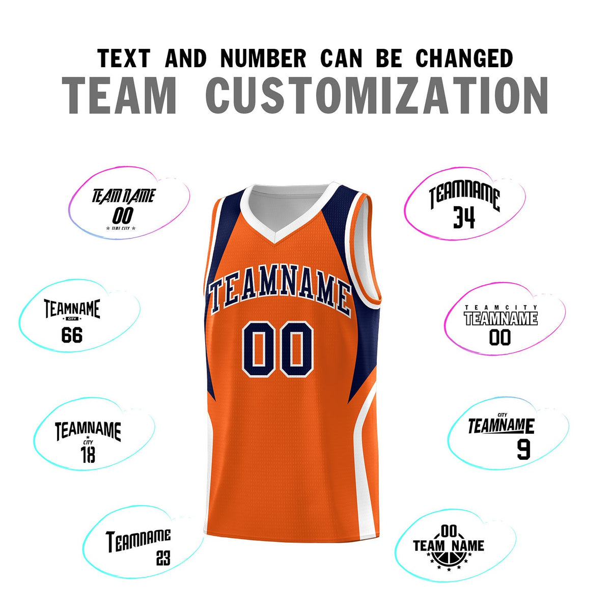 Custom Orange Navy and White Color Block Sports Uniform Basketball Jersey
