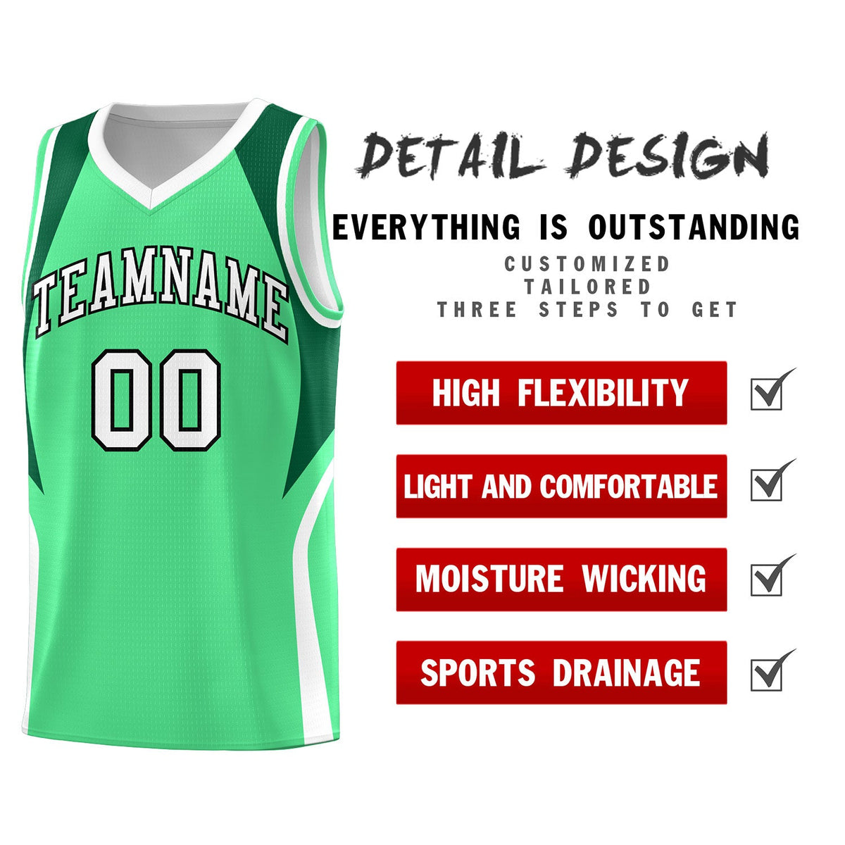 Custom Green Kelly Green and White Color Block Sports Uniform Basketball Jersey