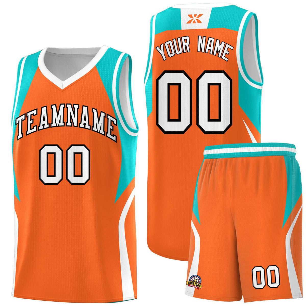 Custom Orange Aqua and White Color Block Sports Uniform Basketball Jersey