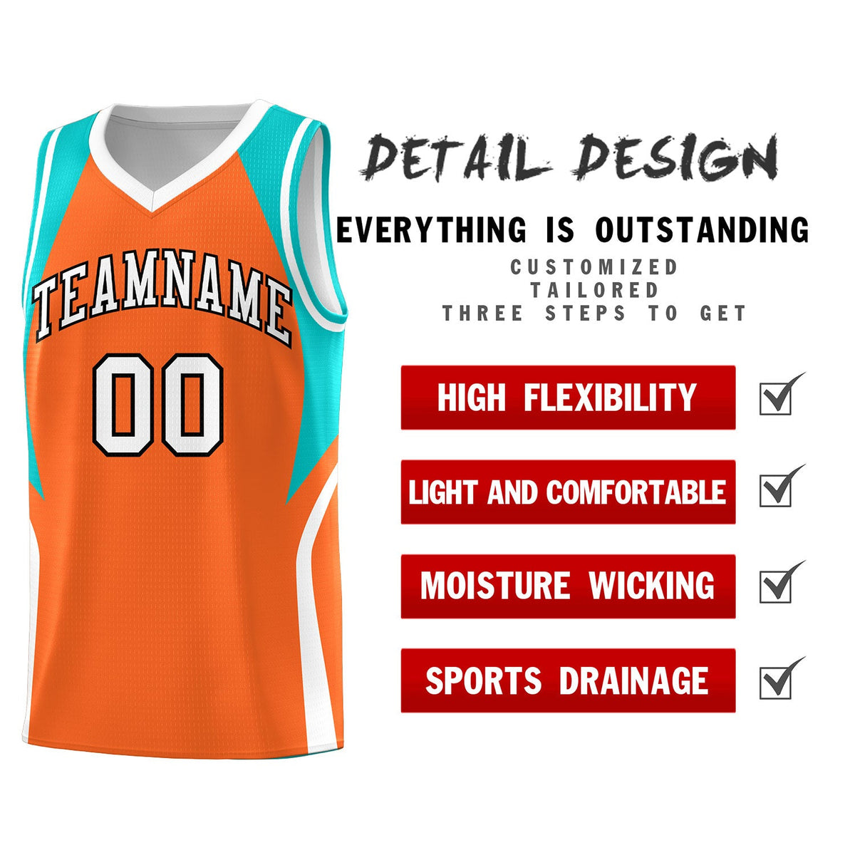 Custom Orange Aqua and White Color Block Sports Uniform Basketball Jersey
