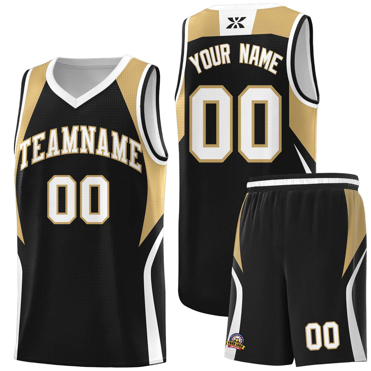 Custom Black Old Gold and White Color Block Sports Uniform Basketball Jersey