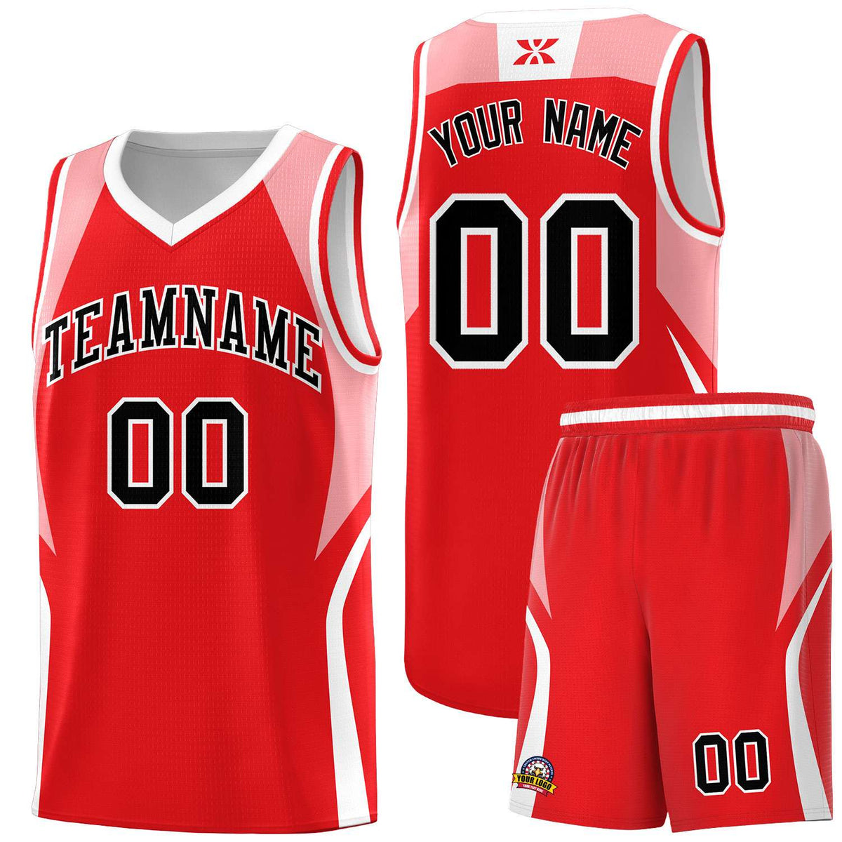 Custom Red Light Pink and White Color Block Sports Uniform Basketball Jersey