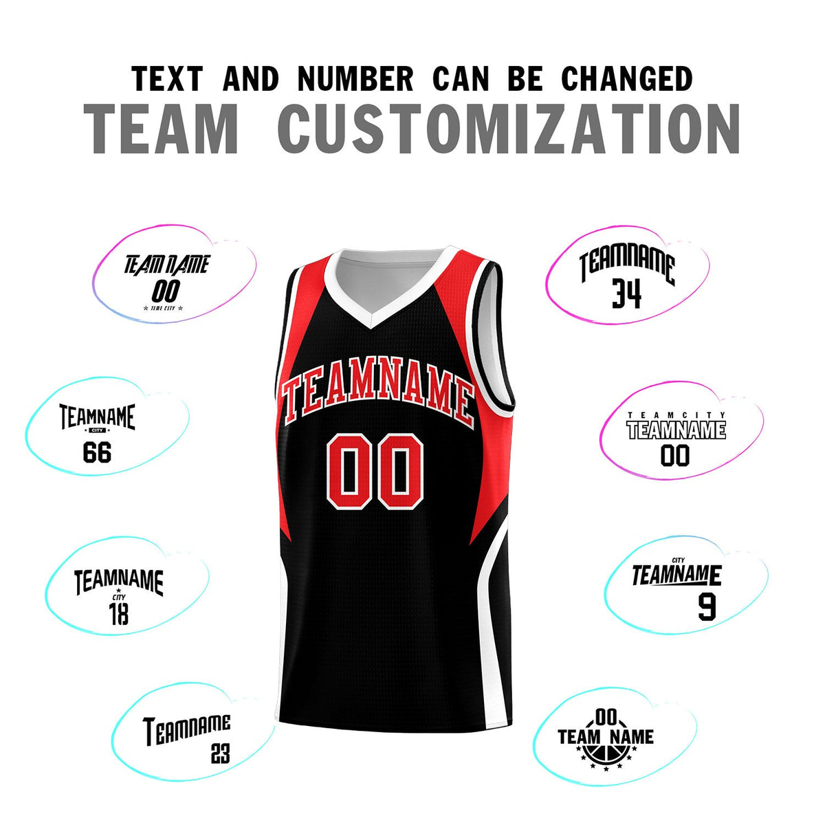 Custom Black Red and White Color Block Sports Uniform Basketball Jersey