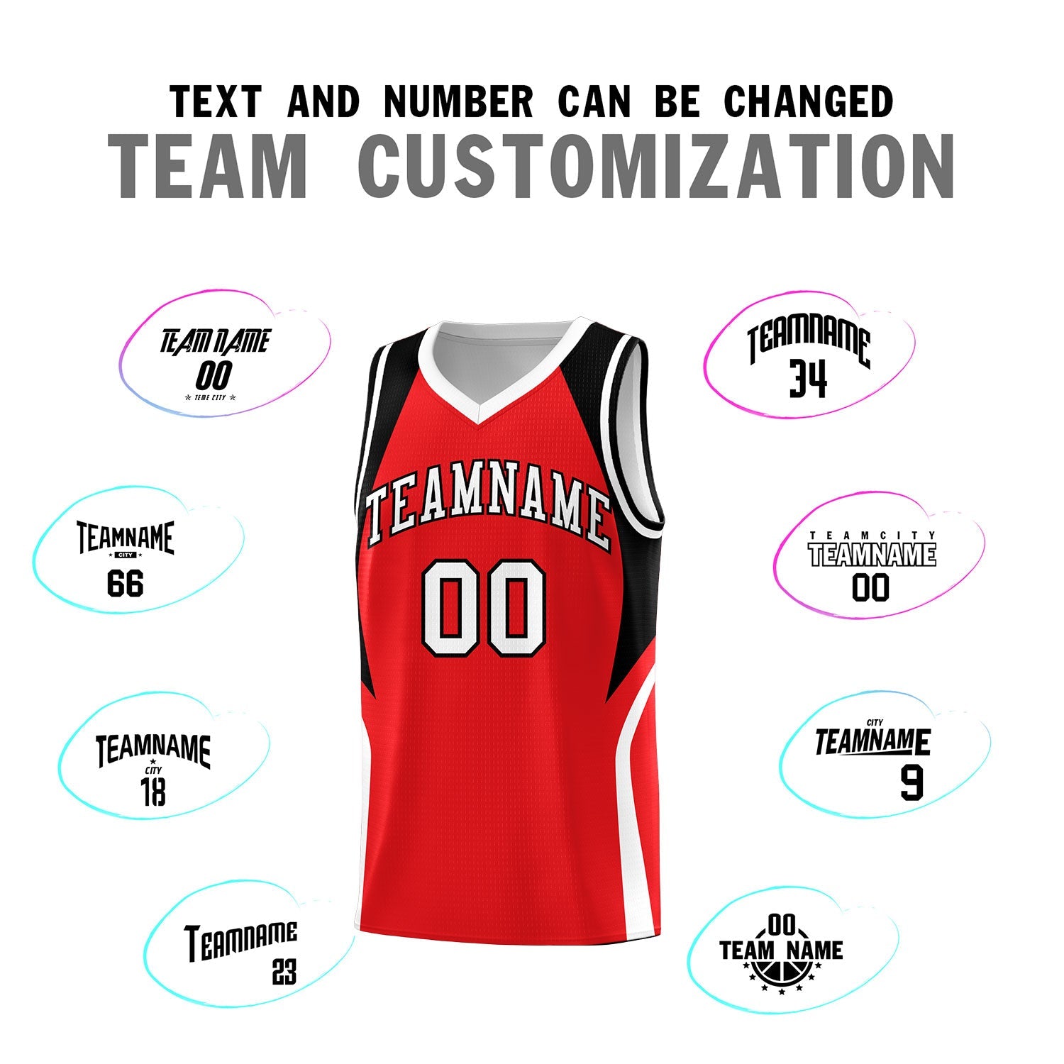 Custom Red Black and White Color Block Sports Uniform Basketball Jersey