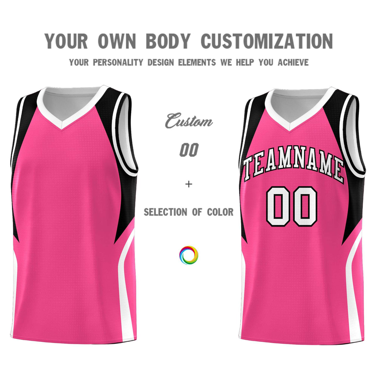 Custom Pink Black and White Color Block Sports Uniform Basketball Jersey
