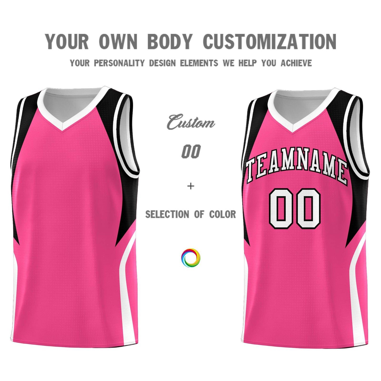 Custom Pink Black and White Color Block Sports Uniform Basketball Jersey