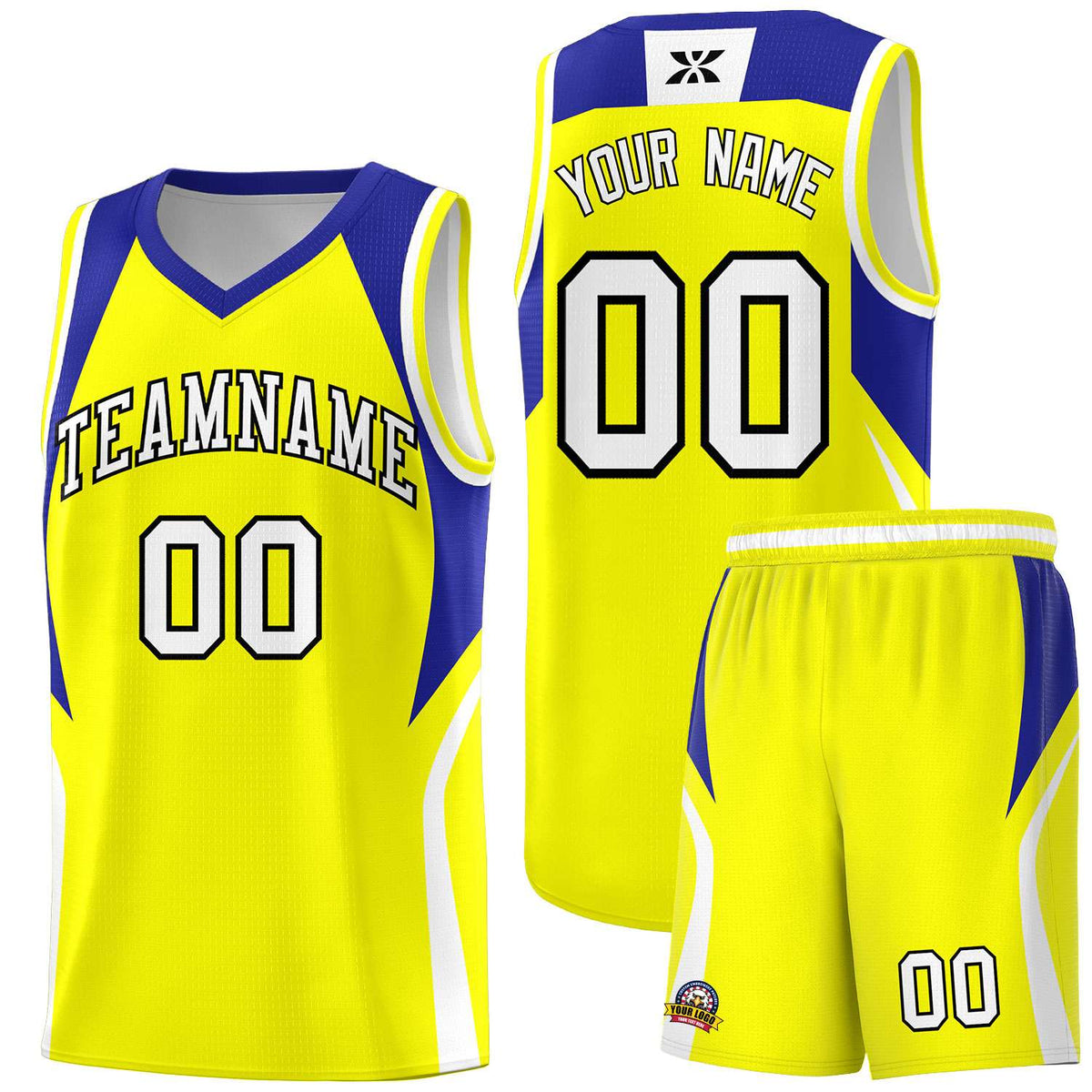 Custom Gold Royal and White Color Block Sports Uniform Basketball Jersey