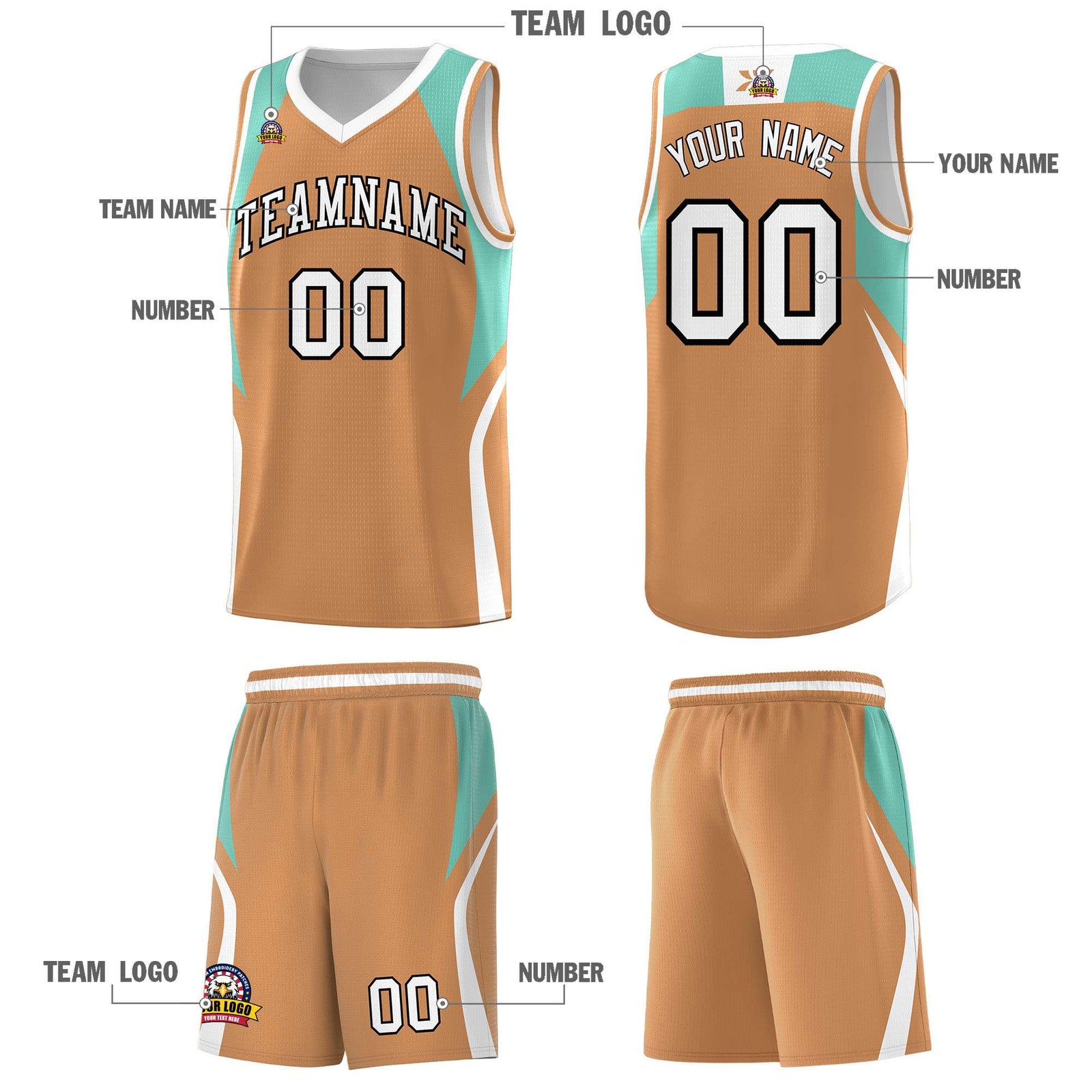 Custom Buckskin Brown Blue and White Color Block Sports Uniform Basketball Jersey