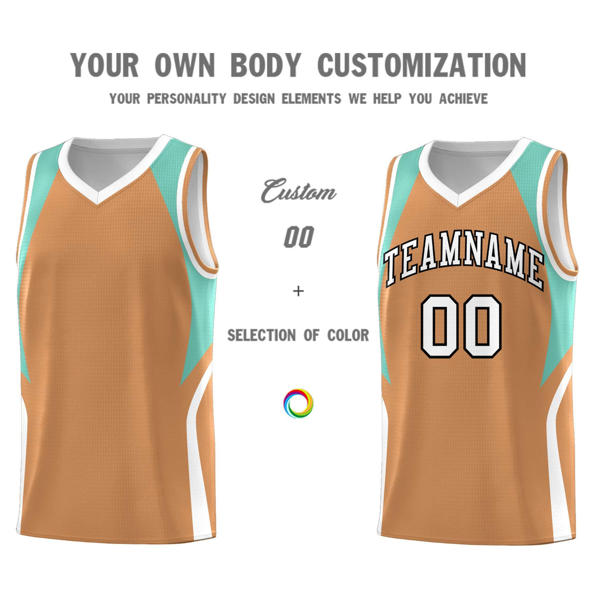 Custom Buckskin Brown Blue and White Color Block Sports Uniform Basketball Jersey