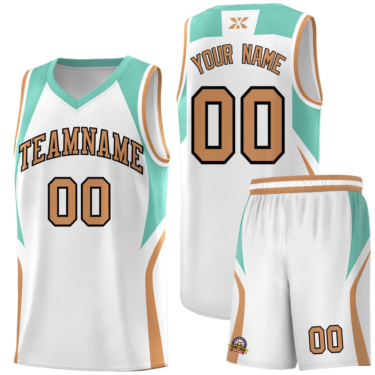 Custom White Blue and Buckskin Brown Color Block Sports Uniform Basketball Jersey