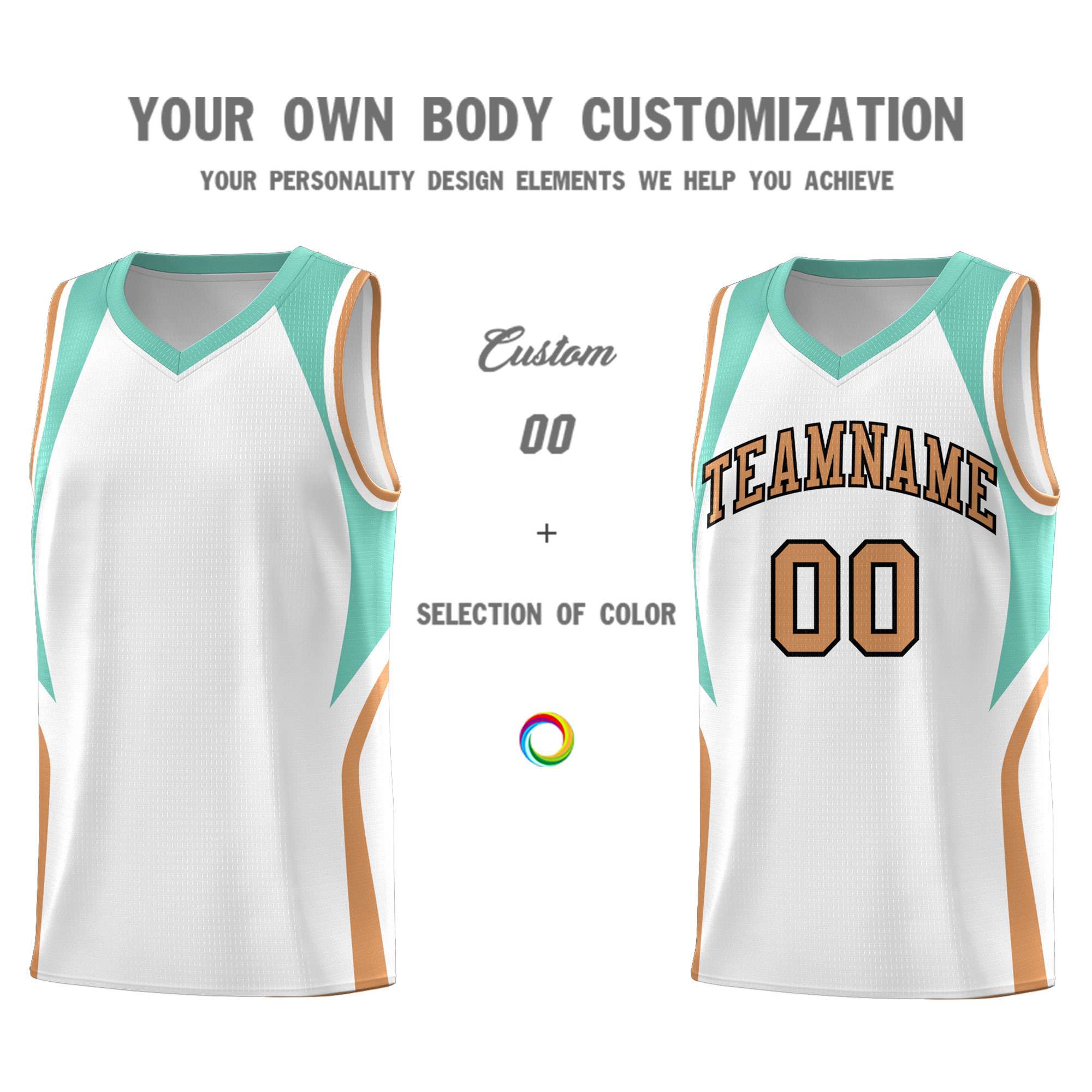Custom White Blue and Buckskin Brown Color Block Sports Uniform Basketball Jersey