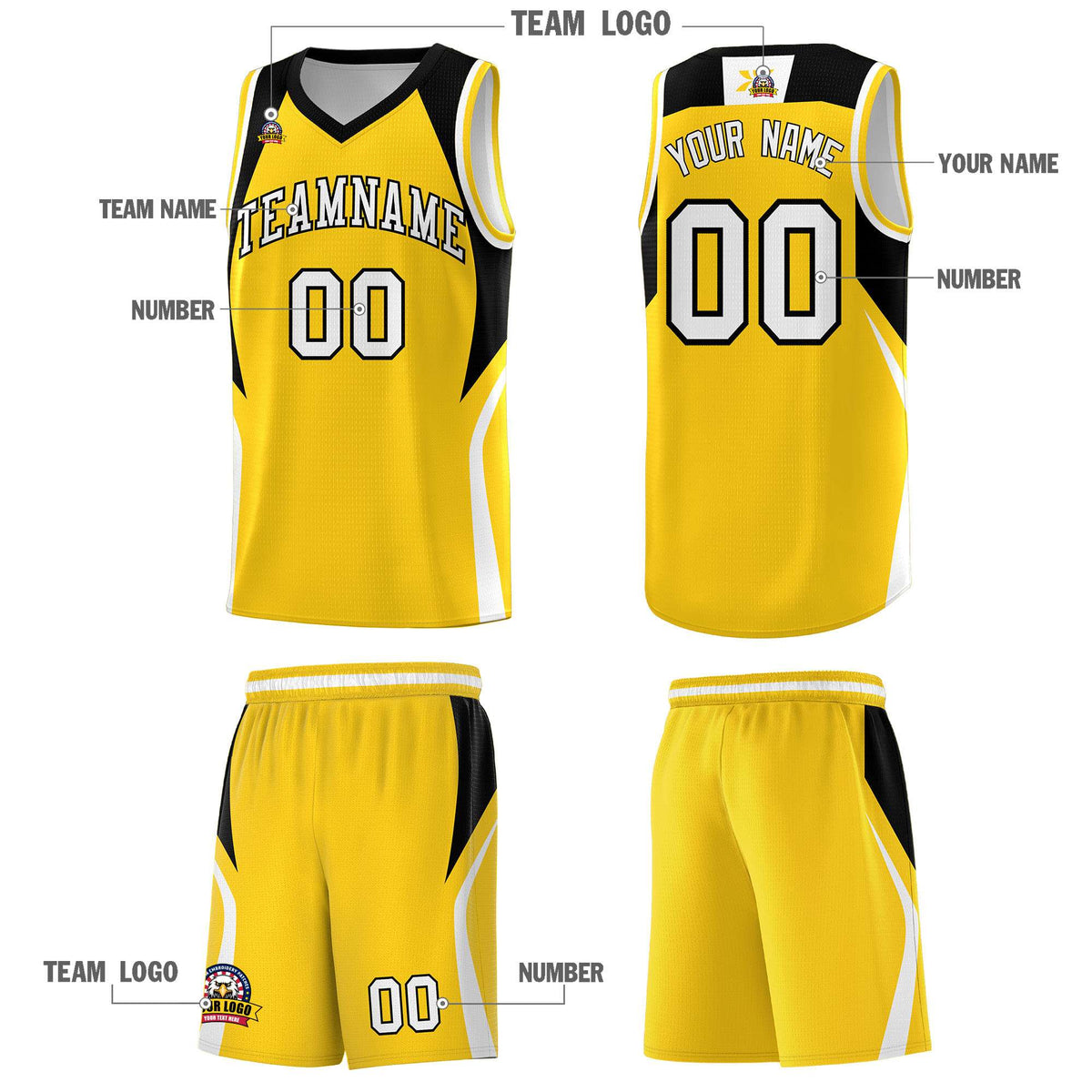 Custom Gold Black and White Color Block Sports Uniform Basketball Jersey