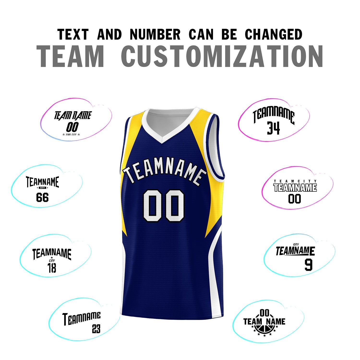 Custom Navy Gold and White Color Block Sports Uniform Basketball Jersey