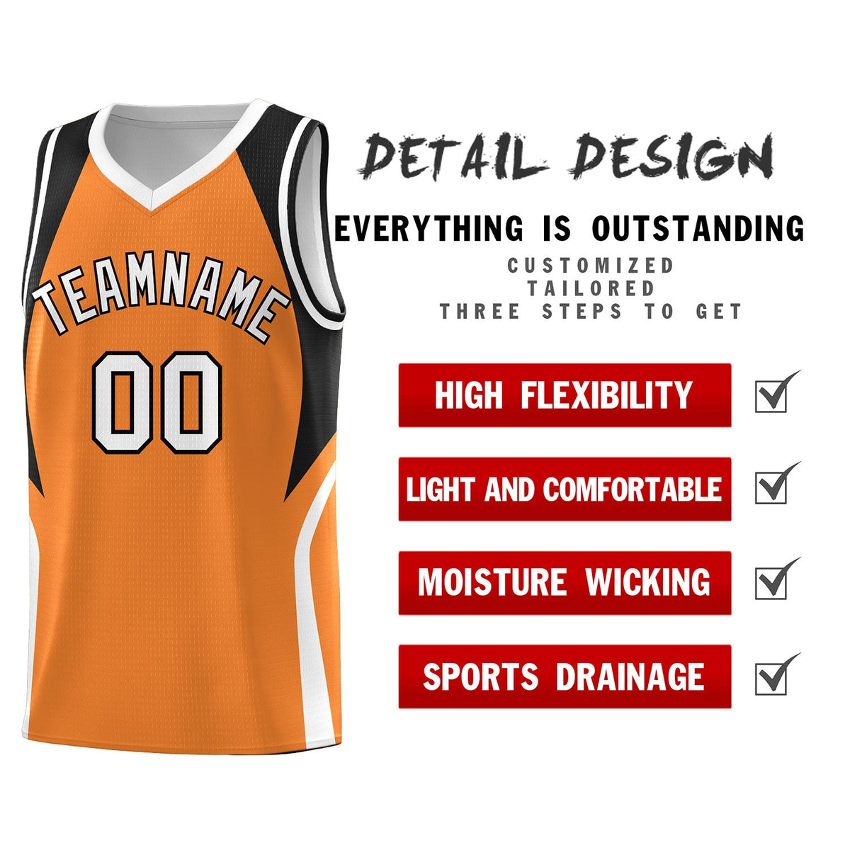 Custom Gold Orange Black and White Color Block Sports Uniform Basketball Jersey