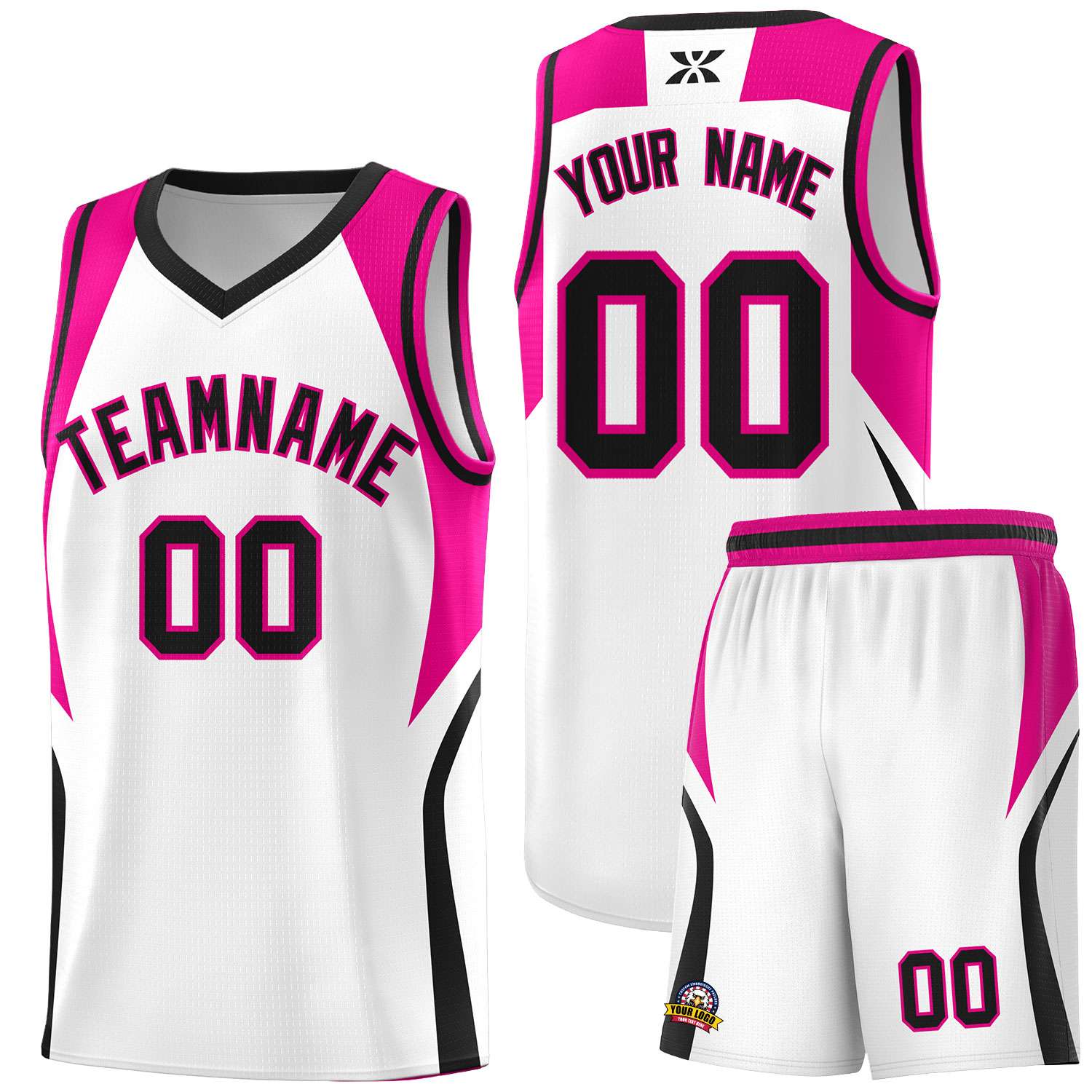 Custom White Pink and Black Color Block Sports Uniform Basketball Jersey