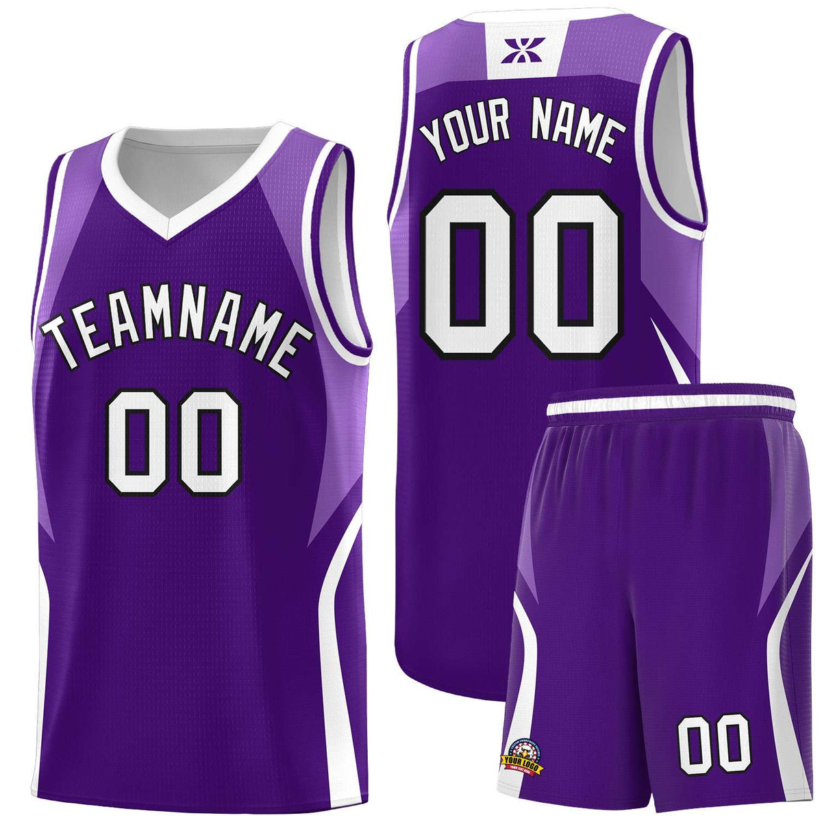 Custom Purple Light Purple and White Color Block Sports Uniform Basketball Jersey