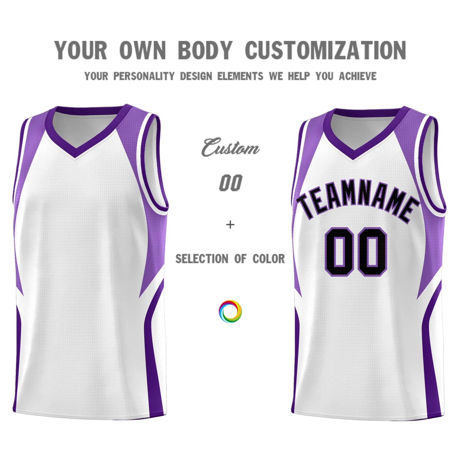 Custom White Light Purple and Purple Color Block Sports Uniform Basketball Jersey