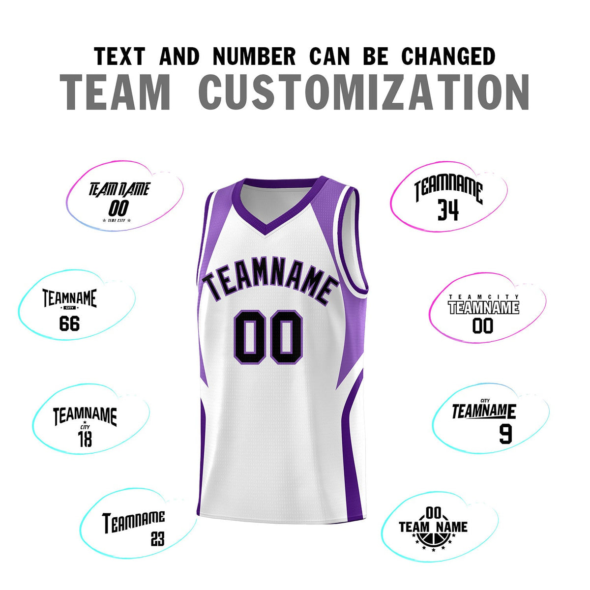 Custom White Light Purple and Purple Color Block Sports Uniform Basketball Jersey