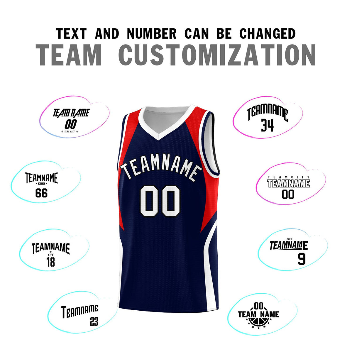 Custom Navy Red and White Color Block Sports Uniform Basketball Jersey