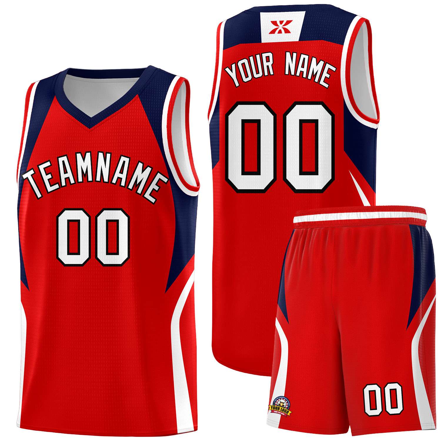 Custom Red Navy and White Color Block Sports Uniform Basketball Jersey