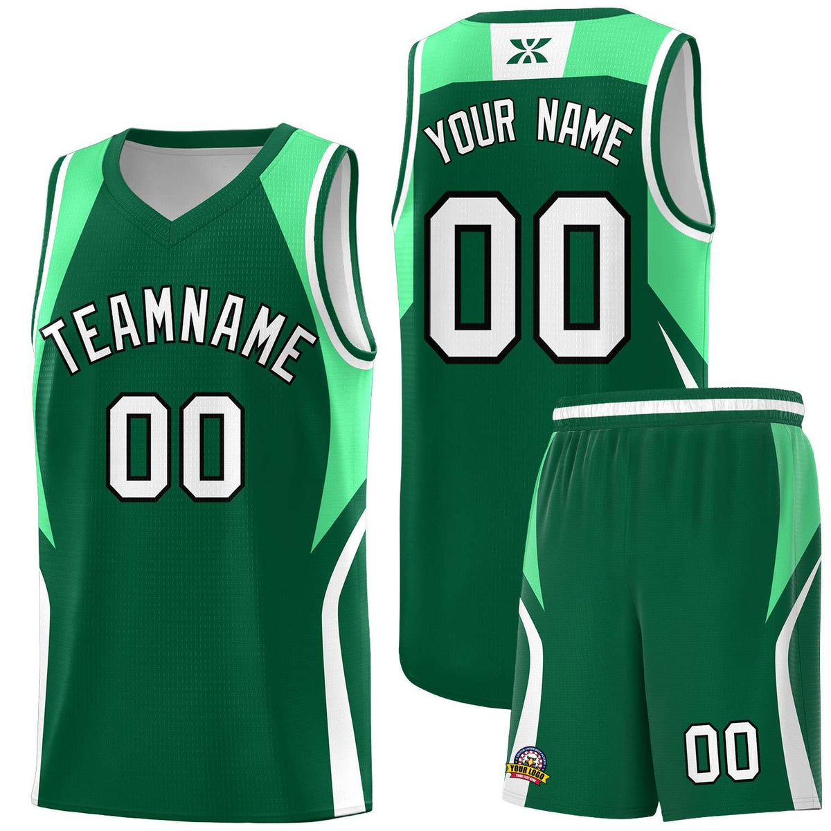 Custom Kelly Green Green and White Color Block Sports Uniform Basketball Jersey