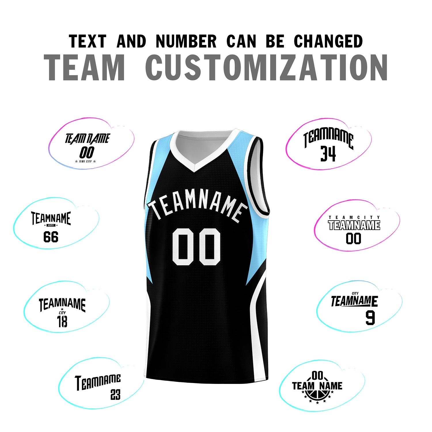 Custom Black Light Blue and White Color Block Sports Uniform Basketball Jersey