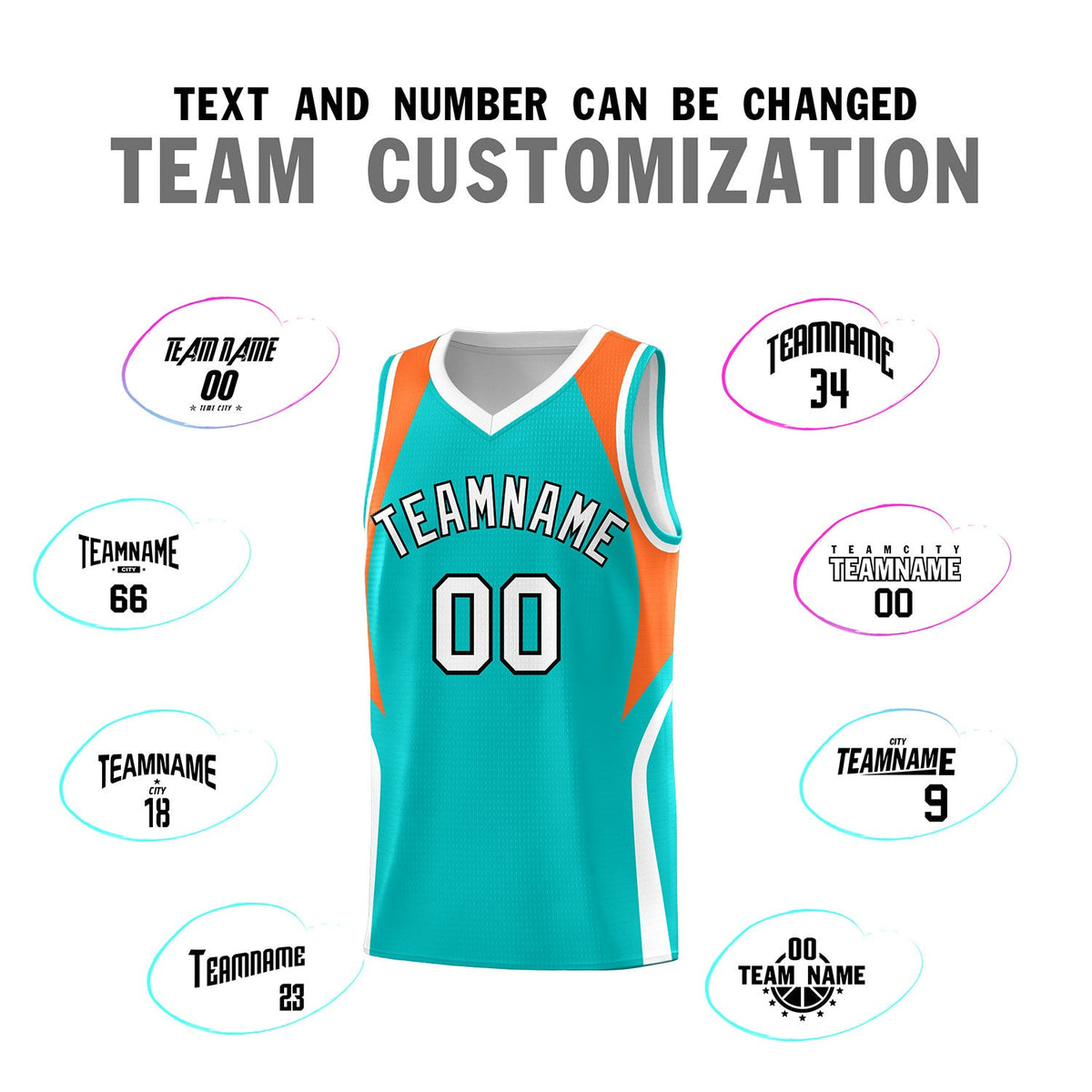 Custom Aqua Orange and White Color Block Sports Uniform Basketball Jersey