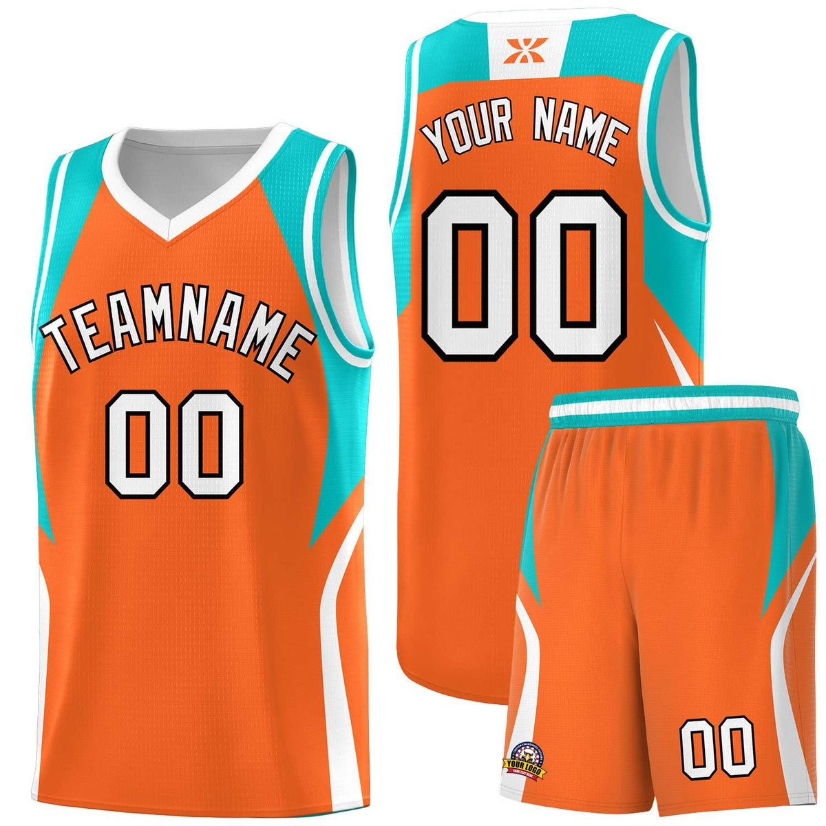 Custom Orange Aqua and White Color Block Sports Uniform Basketball Jersey