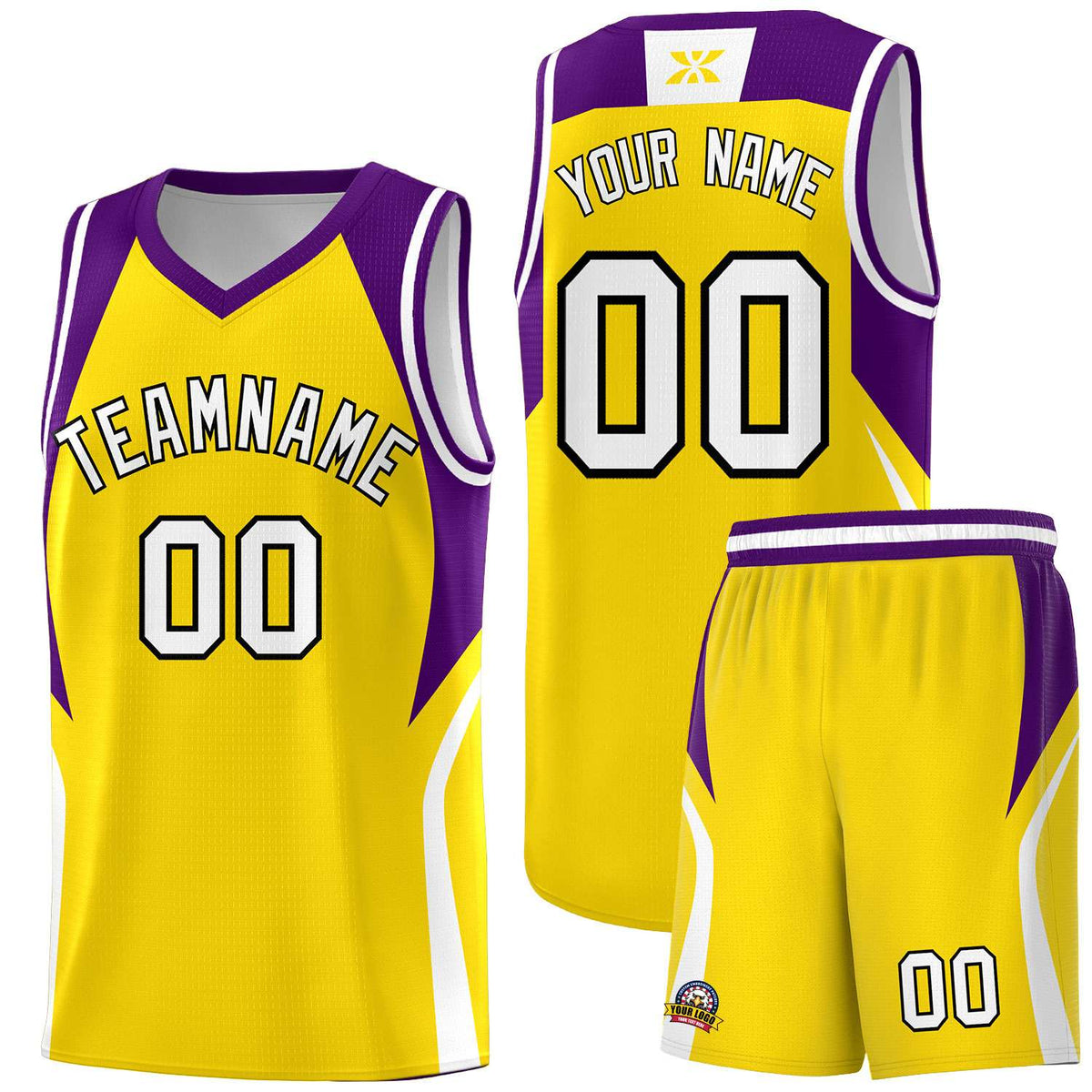 Custom Gold Purple and White Color Block Sports Uniform Basketball Jersey