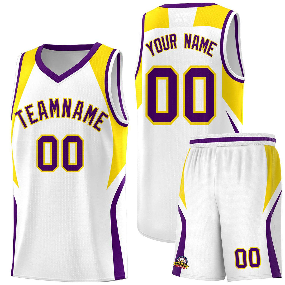 Custom White Gold and Purple Color Block Sports Uniform Basketball Jersey