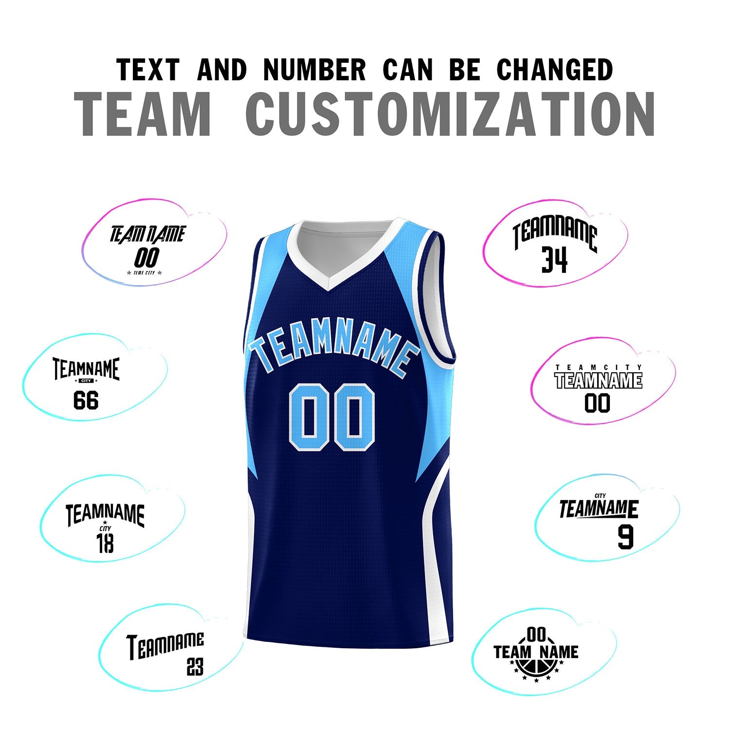 Custom Navy Powder Blue and White Color Block Sports Uniform Basketball Jersey