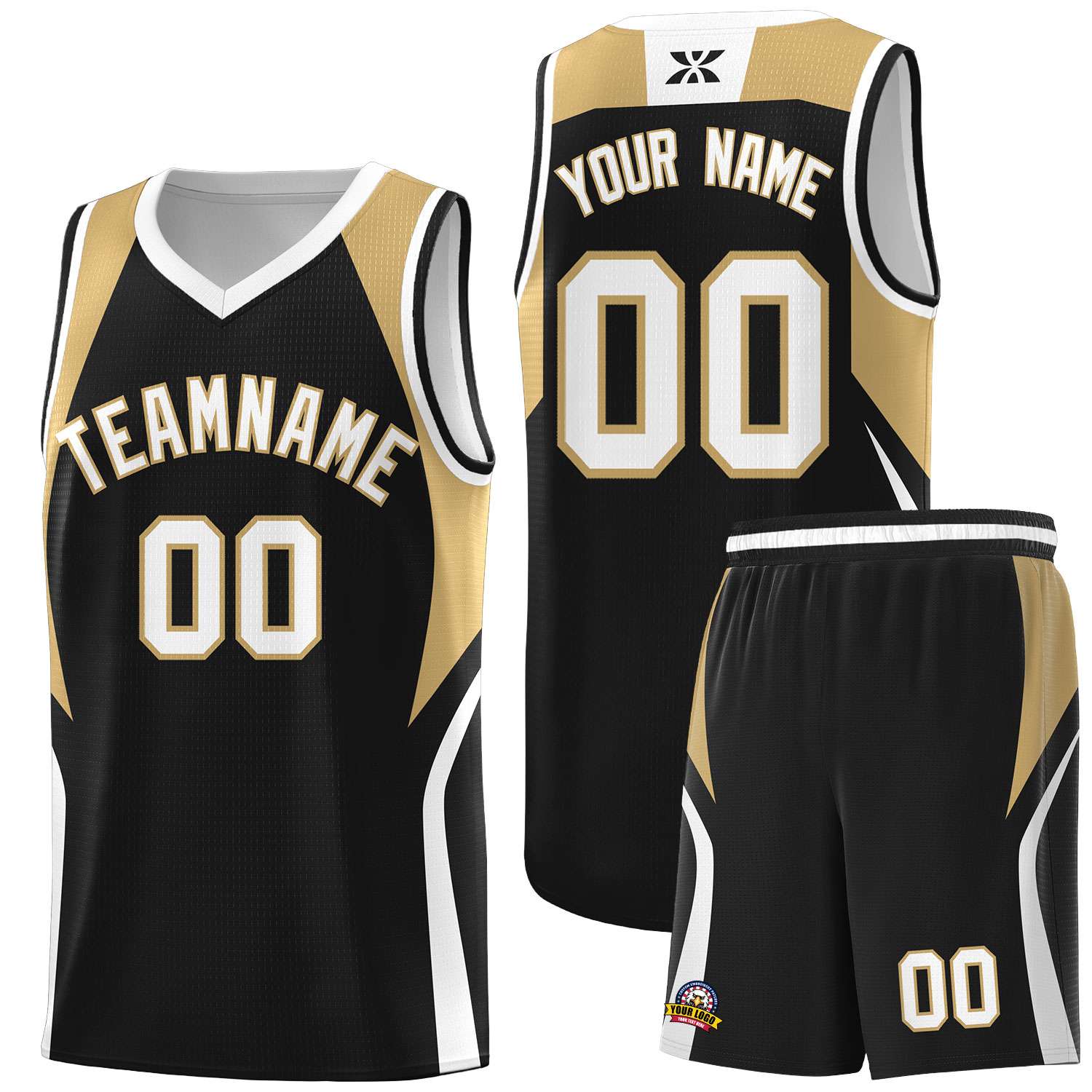 Custom Black Old Gold and White Color Block Sports Uniform Basketball Jersey