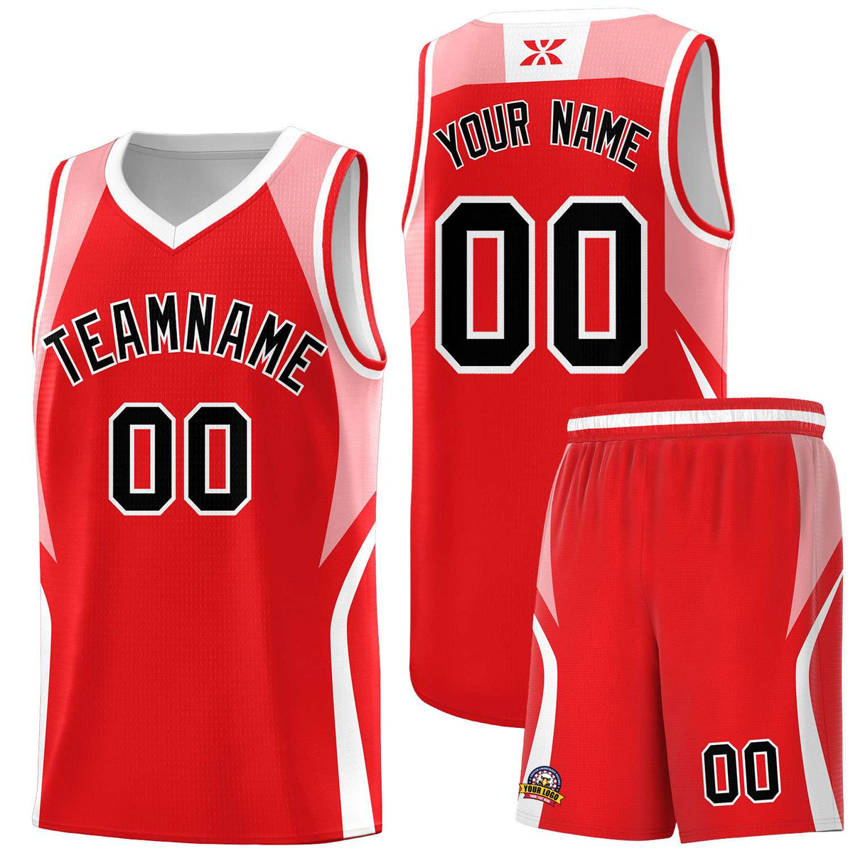 Custom Red Light Pink and White Color Block Sports Uniform Basketball Jersey
