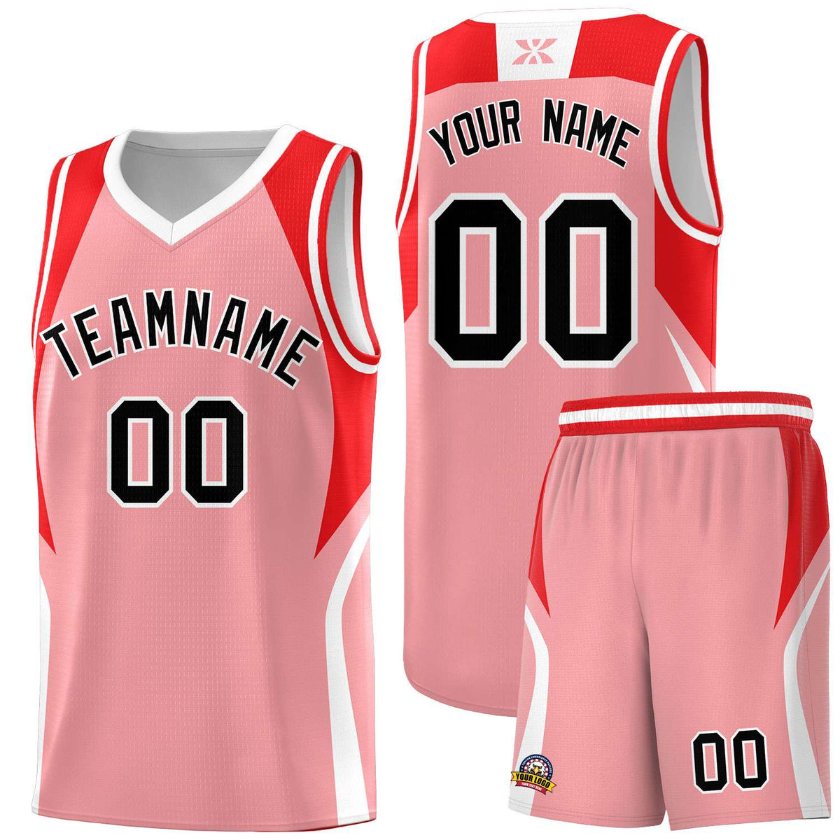 Custom Light Pink Red and White Color Block Sports Uniform Basketball Jersey