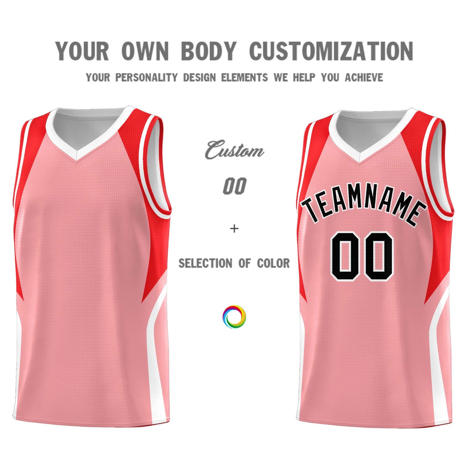 Custom Light Pink Red and White Color Block Sports Uniform Basketball Jersey