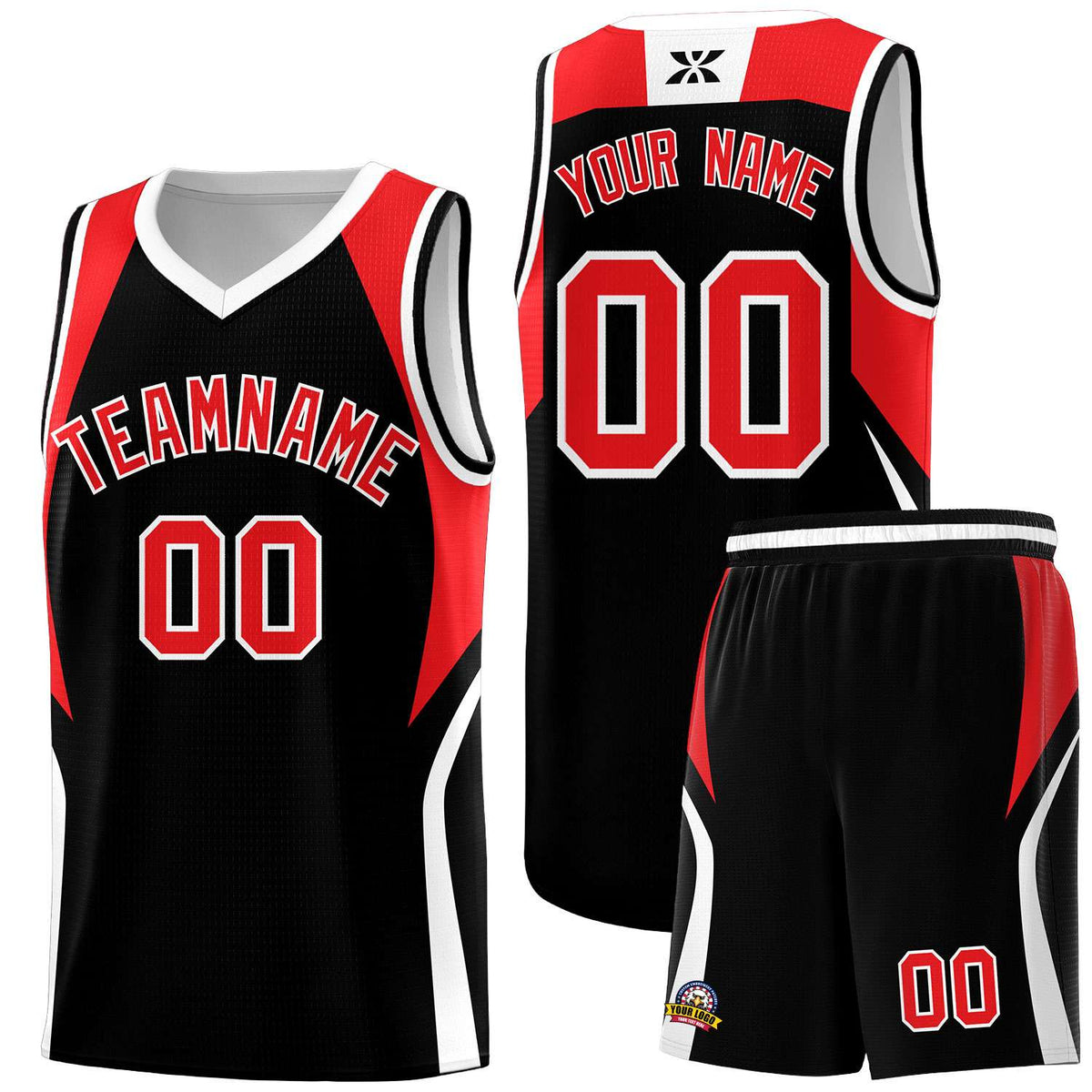 Custom Black Red and White Color Block Sports Uniform Basketball Jersey