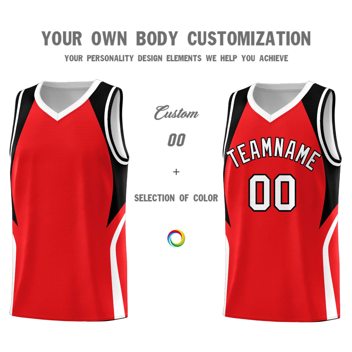 Custom Red Black and White Color Block Sports Uniform Basketball Jersey