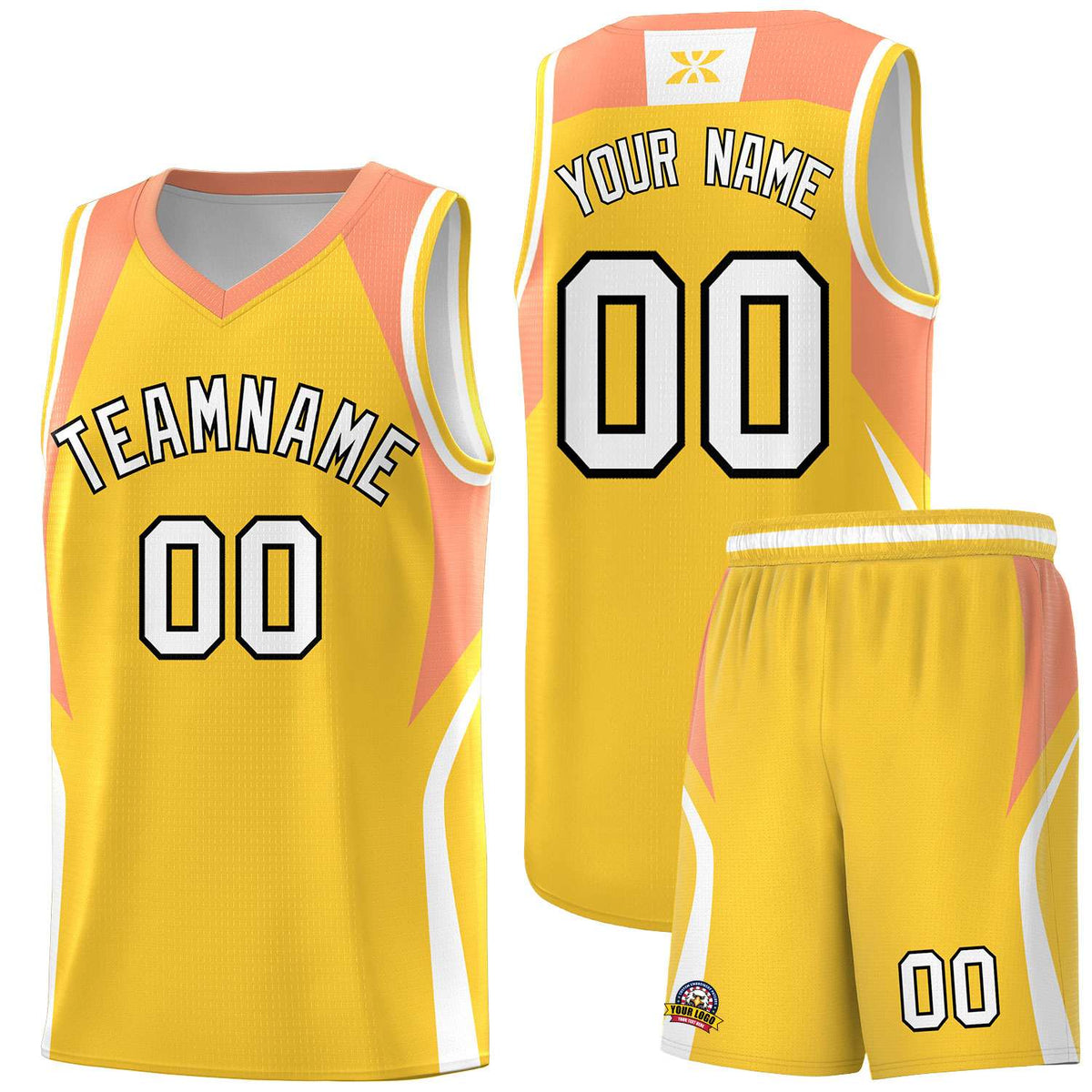 Custom Gold Orange and White Color Block Sports Uniform Basketball Jersey