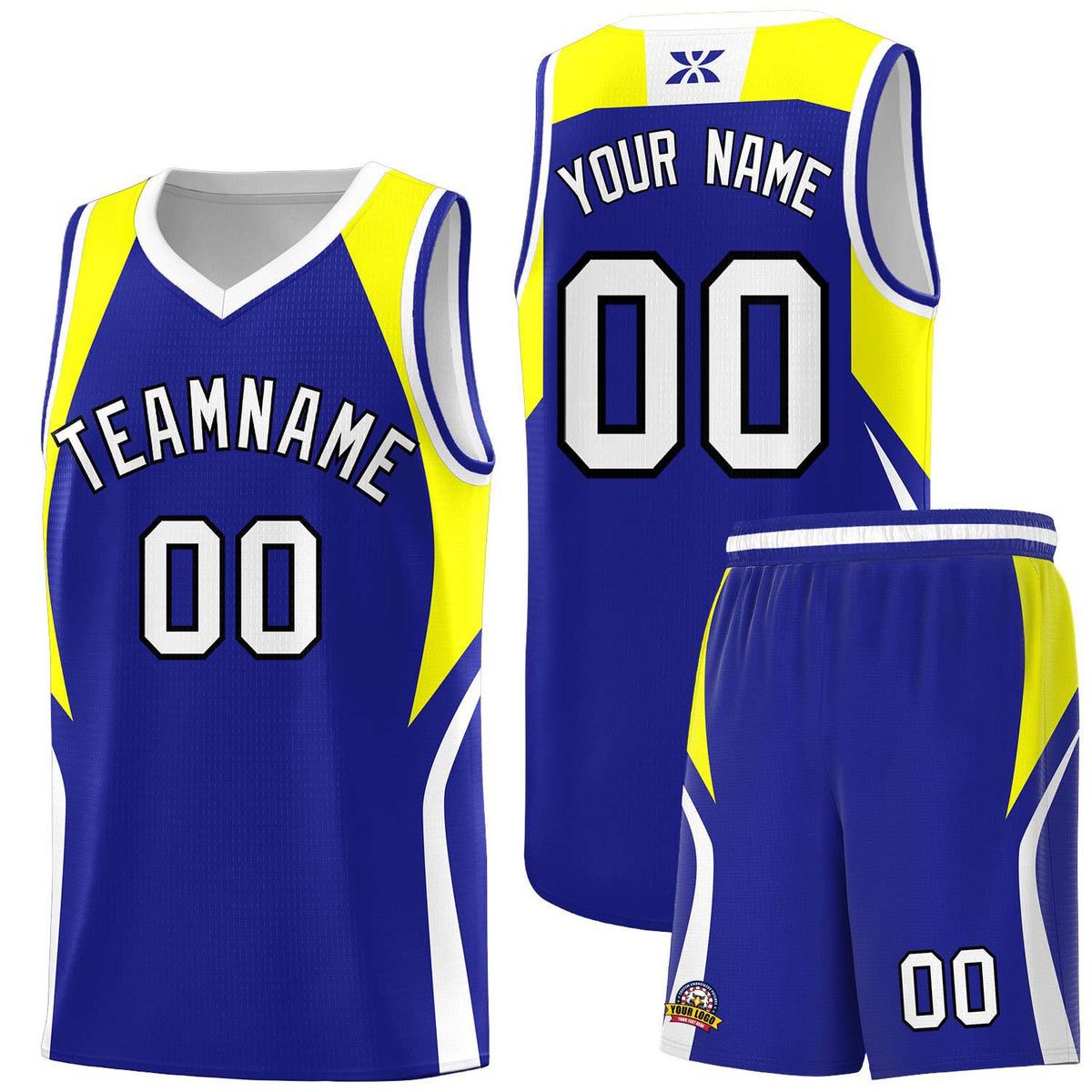 Custom Royal Yellow and White Color Block Sports Uniform Basketball Jersey