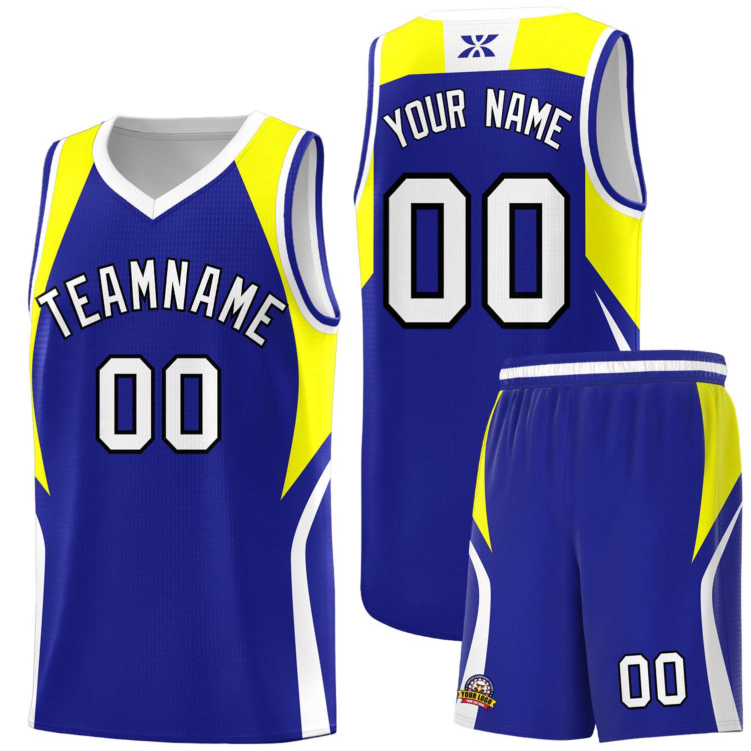 Custom Royal Yellow and White Color Block Sports Uniform Basketball Jersey