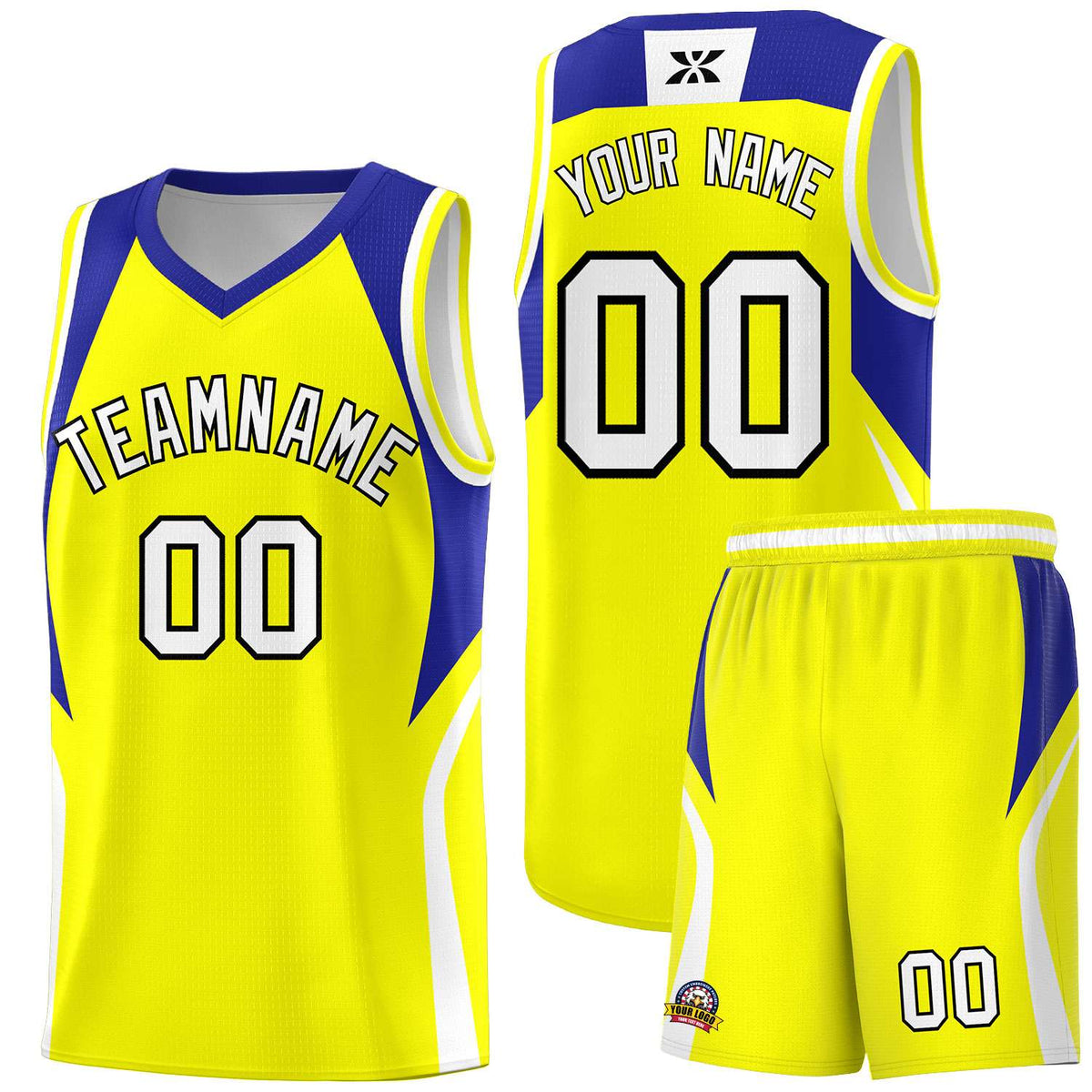Custom Gold Royal and White Color Block Sports Uniform Basketball Jersey