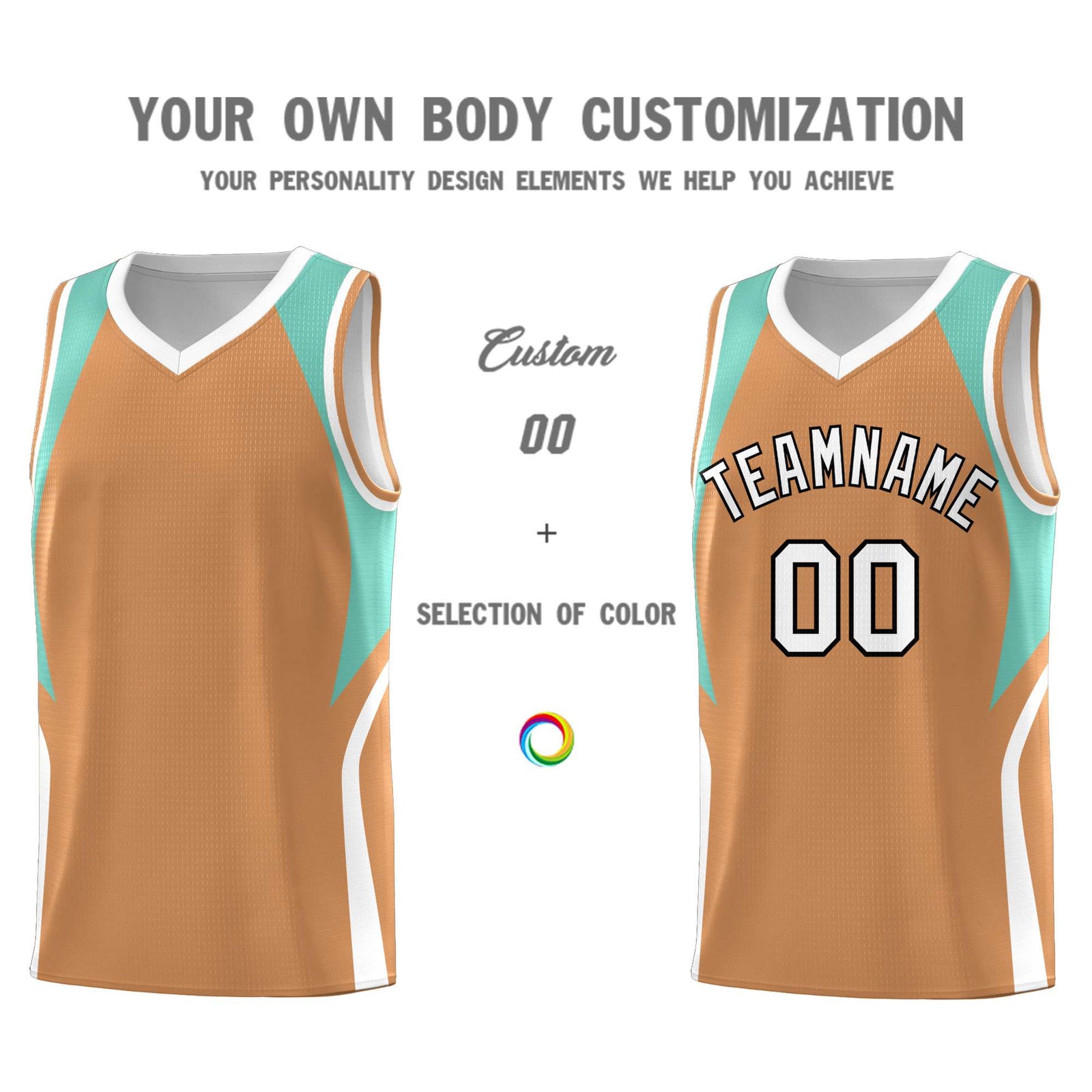 Custom Buckskin Brown Blue and White Color Block Sports Uniform Basketball Jersey