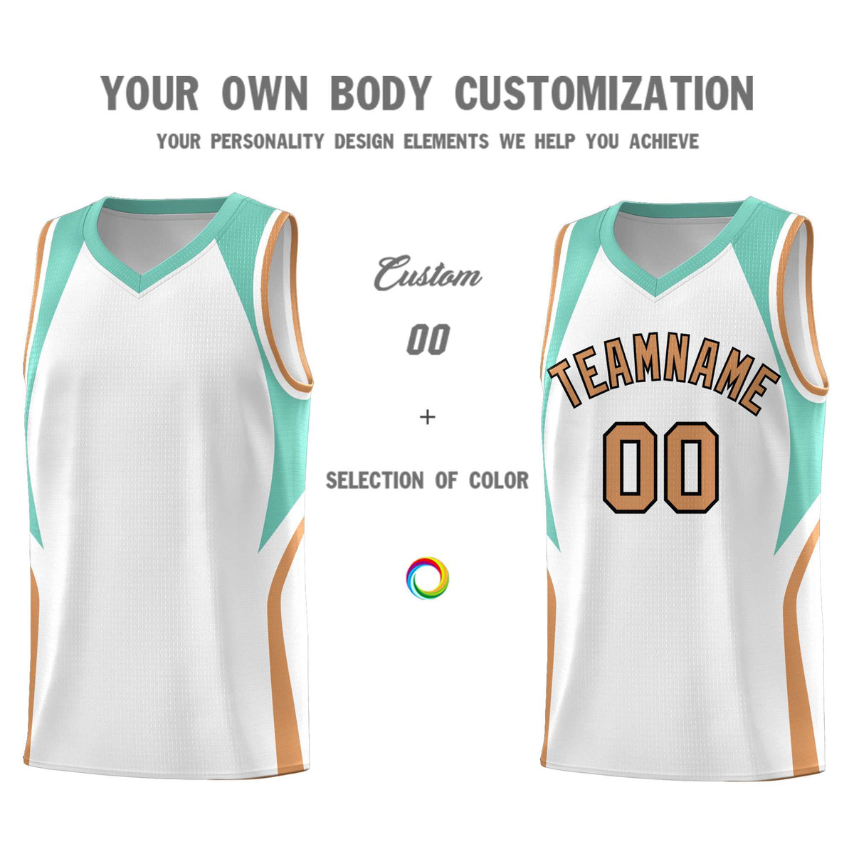 Custom White Blue and Buckskin Brown Color Block Sports Uniform Basketball Jersey